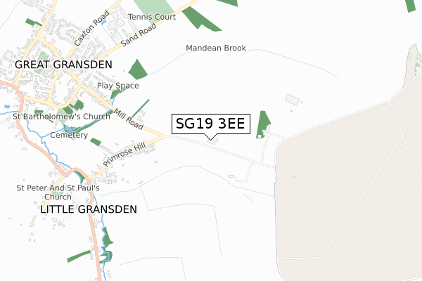 SG19 3EE map - small scale - OS Open Zoomstack (Ordnance Survey)