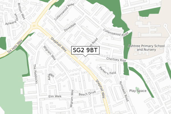 SG2 9BT map - large scale - OS Open Zoomstack (Ordnance Survey)