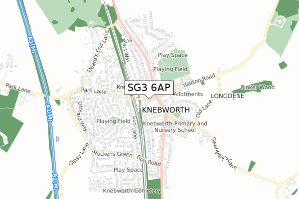 SG3 6AP map - small scale - OS Open Zoomstack (Ordnance Survey)