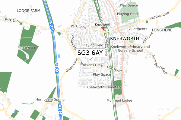 SG3 6AY map - small scale - OS Open Zoomstack (Ordnance Survey)