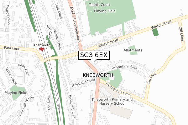 SG3 6EX map - large scale - OS Open Zoomstack (Ordnance Survey)