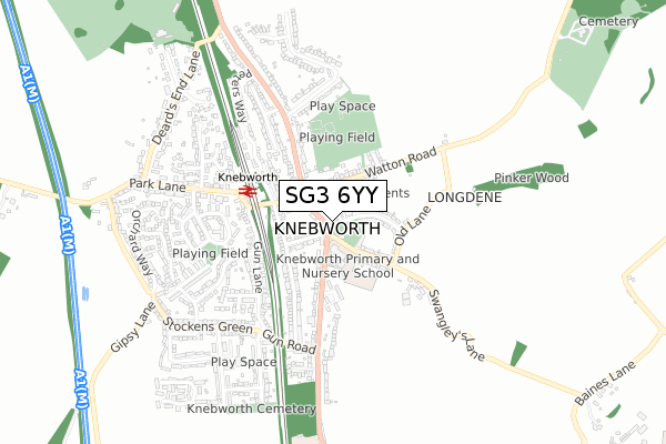 SG3 6YY map - small scale - OS Open Zoomstack (Ordnance Survey)