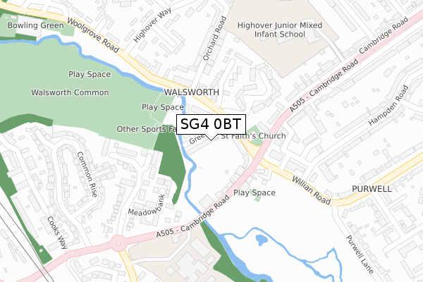 SG4 0BT map - large scale - OS Open Zoomstack (Ordnance Survey)