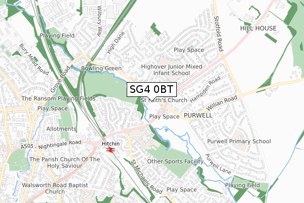 SG4 0BT map - small scale - OS Open Zoomstack (Ordnance Survey)