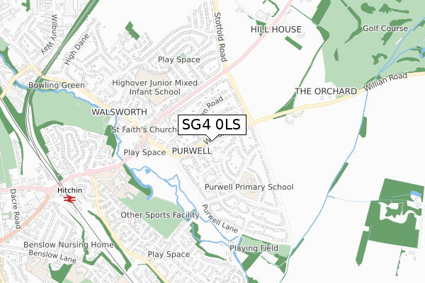 SG4 0LS map - small scale - OS Open Zoomstack (Ordnance Survey)