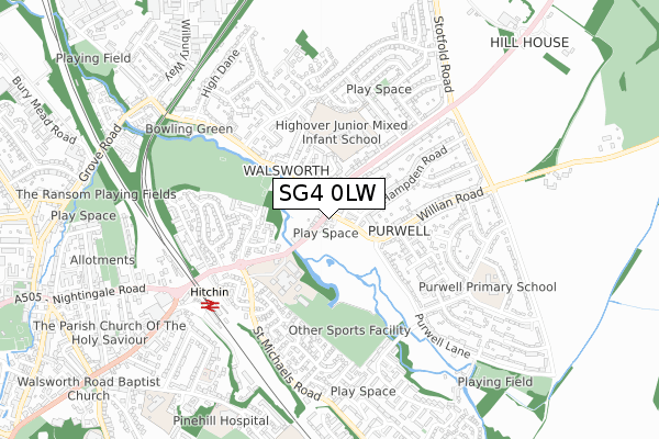 SG4 0LW map - small scale - OS Open Zoomstack (Ordnance Survey)