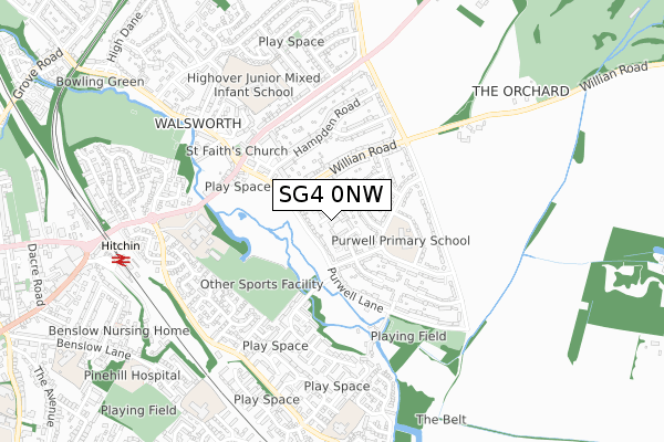 SG4 0NW map - small scale - OS Open Zoomstack (Ordnance Survey)