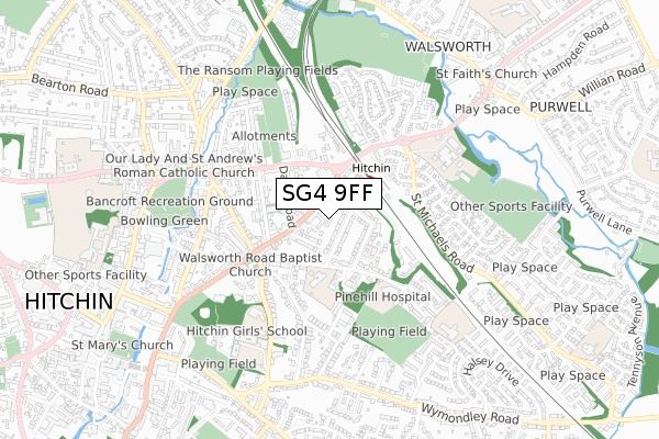 SG4 9FF map - small scale - OS Open Zoomstack (Ordnance Survey)