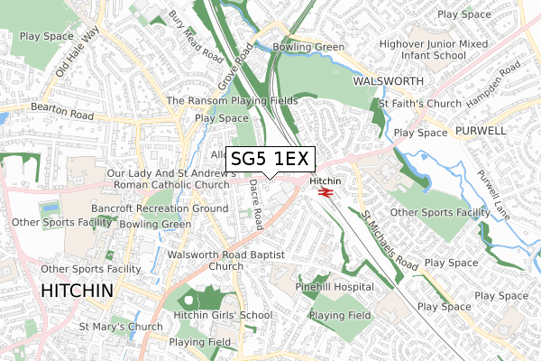 SG5 1EX map - small scale - OS Open Zoomstack (Ordnance Survey)