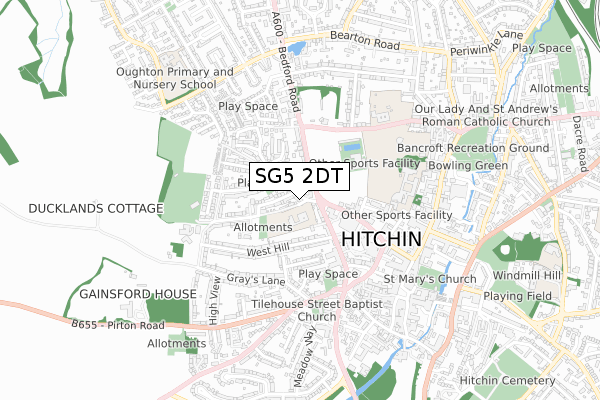 SG5 2DT map - small scale - OS Open Zoomstack (Ordnance Survey)