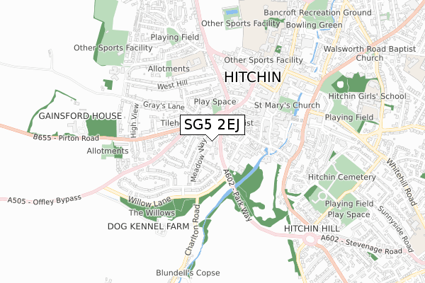 SG5 2EJ map - small scale - OS Open Zoomstack (Ordnance Survey)