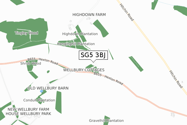 SG5 3BJ map - small scale - OS Open Zoomstack (Ordnance Survey)