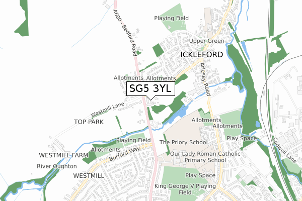 SG5 3YL map - small scale - OS Open Zoomstack (Ordnance Survey)