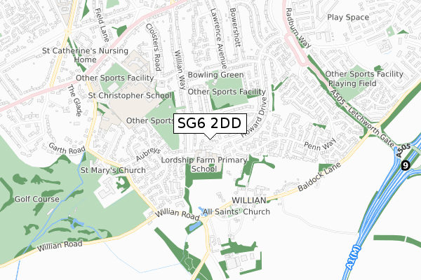 SG6 2DD map - small scale - OS Open Zoomstack (Ordnance Survey)