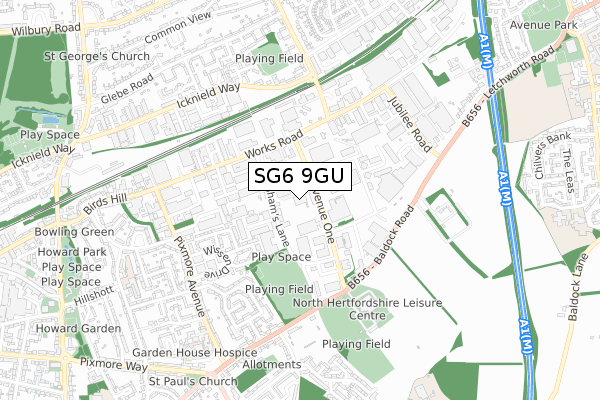 SG6 9GU map - small scale - OS Open Zoomstack (Ordnance Survey)