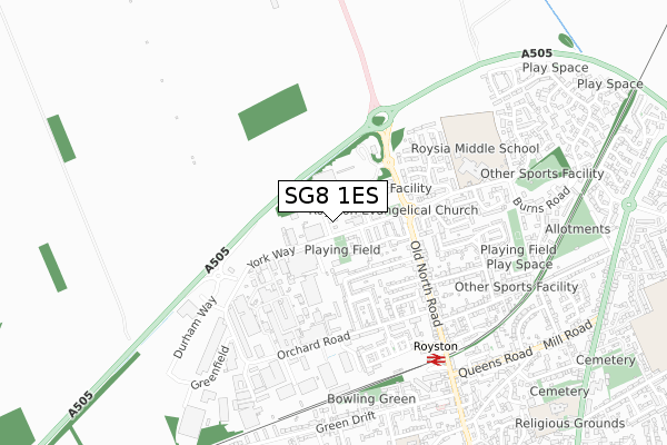 SG8 1ES map - small scale - OS Open Zoomstack (Ordnance Survey)