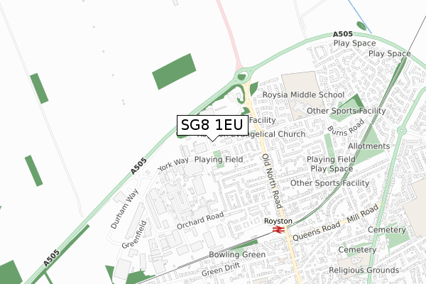 SG8 1EU map - small scale - OS Open Zoomstack (Ordnance Survey)