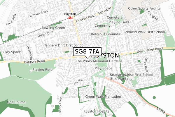 SG8 7FA map - small scale - OS Open Zoomstack (Ordnance Survey)