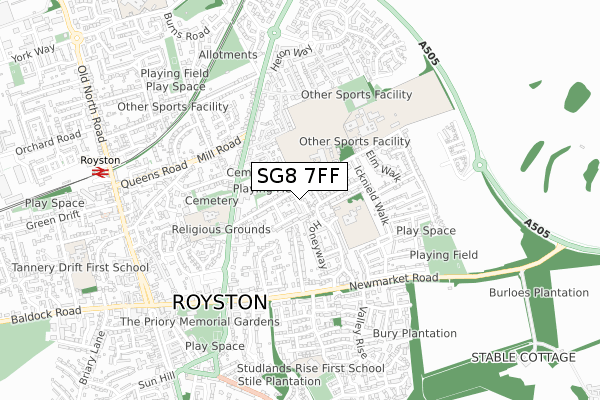 SG8 7FF map - small scale - OS Open Zoomstack (Ordnance Survey)