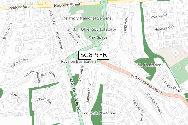 SG8 9FR map - large scale - OS Open Zoomstack (Ordnance Survey)