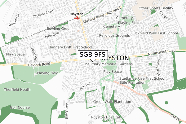 SG8 9FS map - small scale - OS Open Zoomstack (Ordnance Survey)