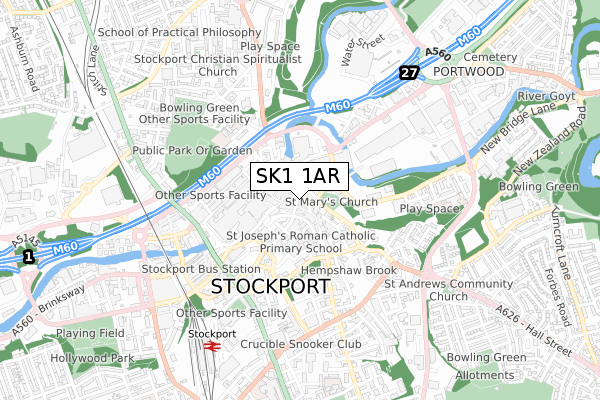 SK1 1AR map - small scale - OS Open Zoomstack (Ordnance Survey)