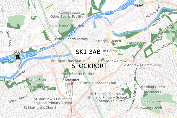 SK1 3AB map - small scale - OS Open Zoomstack (Ordnance Survey)