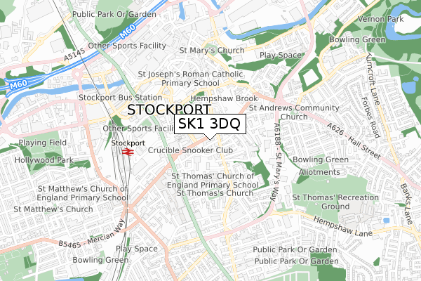 SK1 3DQ map - small scale - OS Open Zoomstack (Ordnance Survey)