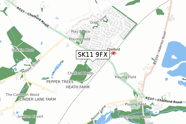 SK11 9FX map - small scale - OS Open Zoomstack (Ordnance Survey)