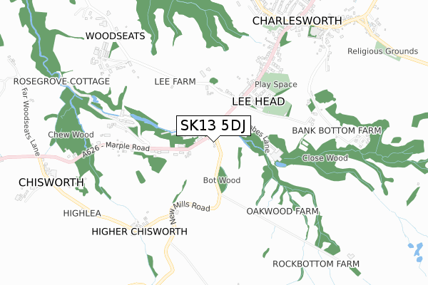 SK13 5DJ map - small scale - OS Open Zoomstack (Ordnance Survey)