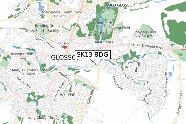 SK13 8DG map - small scale - OS Open Zoomstack (Ordnance Survey)