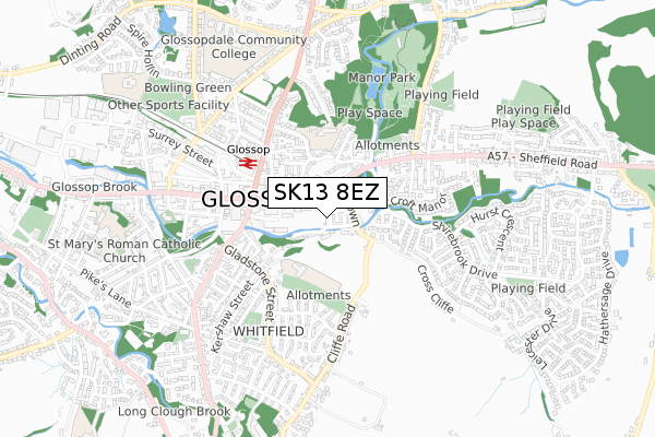 SK13 8EZ map - small scale - OS Open Zoomstack (Ordnance Survey)