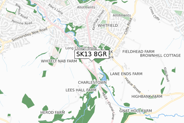 SK13 8GR map - small scale - OS Open Zoomstack (Ordnance Survey)