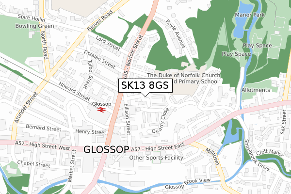 SK13 8GS map - large scale - OS Open Zoomstack (Ordnance Survey)