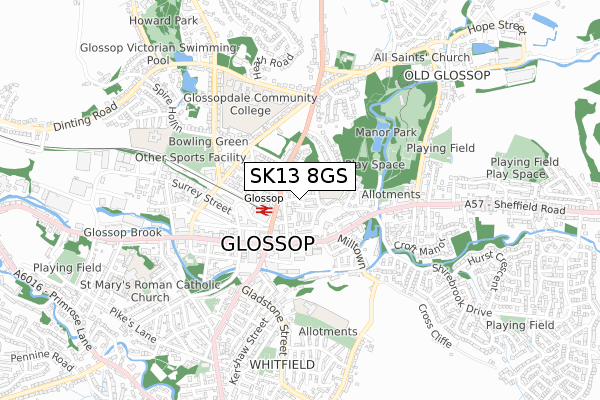 SK13 8GS map - small scale - OS Open Zoomstack (Ordnance Survey)