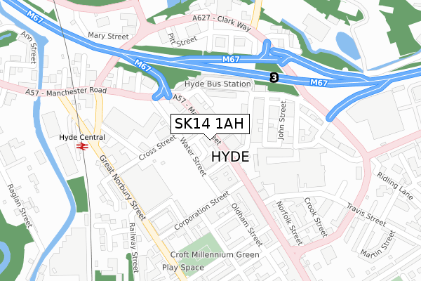 SK14 1AH map - large scale - OS Open Zoomstack (Ordnance Survey)