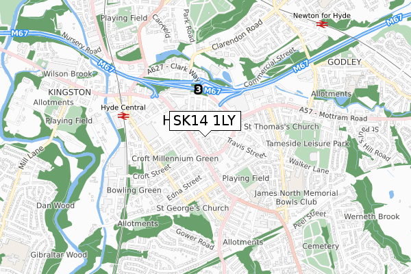 SK14 1LY map - small scale - OS Open Zoomstack (Ordnance Survey)