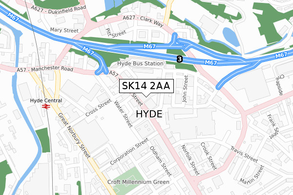 SK14 2AA map - large scale - OS Open Zoomstack (Ordnance Survey)