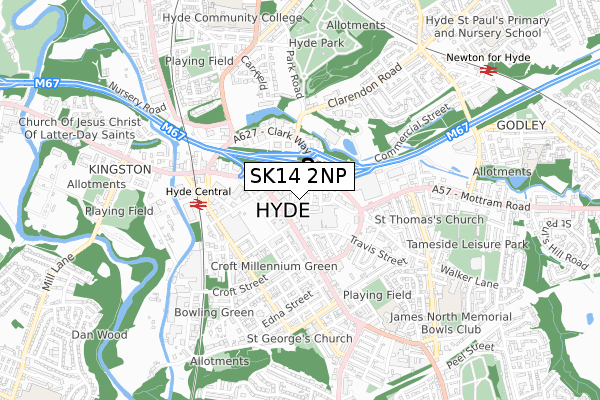 SK14 2NP map - small scale - OS Open Zoomstack (Ordnance Survey)