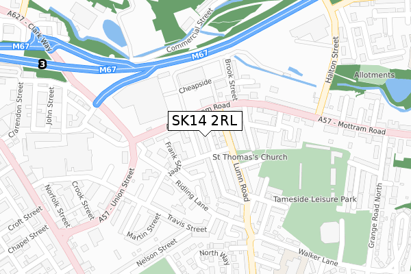 SK14 2RL map - large scale - OS Open Zoomstack (Ordnance Survey)