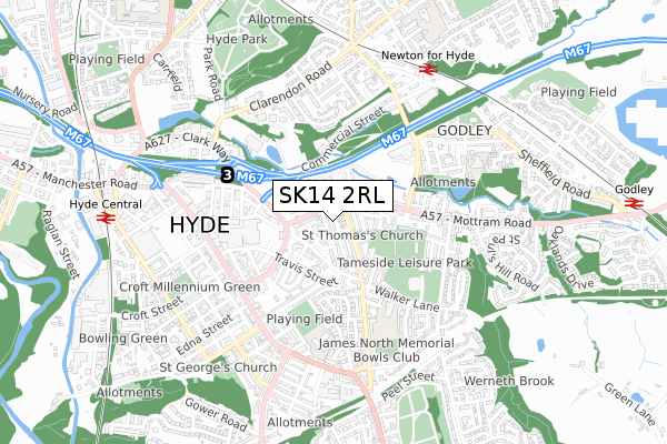 SK14 2RL map - small scale - OS Open Zoomstack (Ordnance Survey)