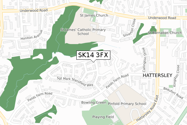 SK14 3FX map - large scale - OS Open Zoomstack (Ordnance Survey)