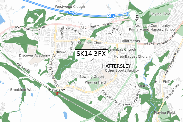 SK14 3FX map - small scale - OS Open Zoomstack (Ordnance Survey)