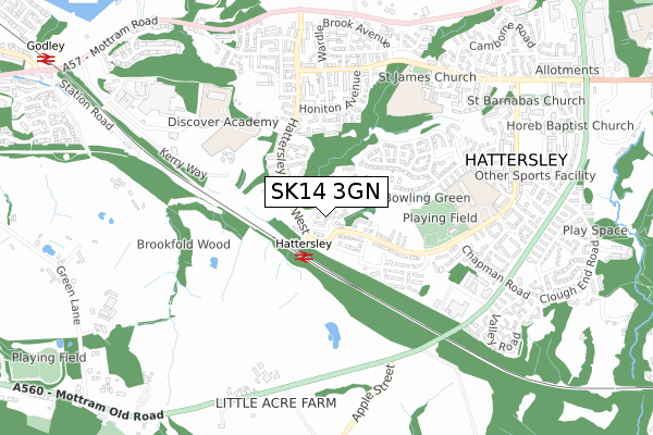 SK14 3GN map - small scale - OS Open Zoomstack (Ordnance Survey)