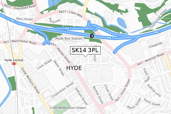 SK14 3PL map - large scale - OS Open Zoomstack (Ordnance Survey)