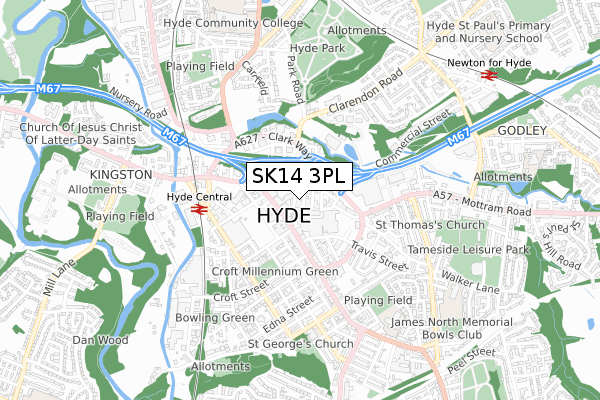 SK14 3PL map - small scale - OS Open Zoomstack (Ordnance Survey)