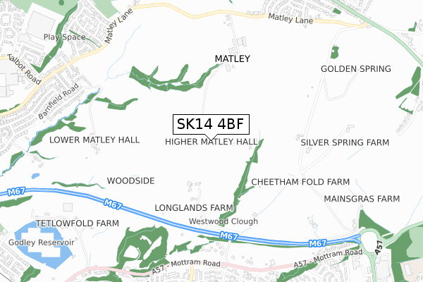 SK14 4BF map - small scale - OS Open Zoomstack (Ordnance Survey)