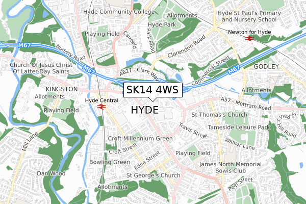 SK14 4WS map - small scale - OS Open Zoomstack (Ordnance Survey)