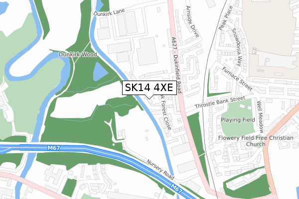 SK14 4XE map - large scale - OS Open Zoomstack (Ordnance Survey)