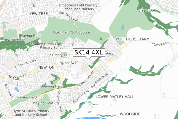 SK14 4XL map - small scale - OS Open Zoomstack (Ordnance Survey)